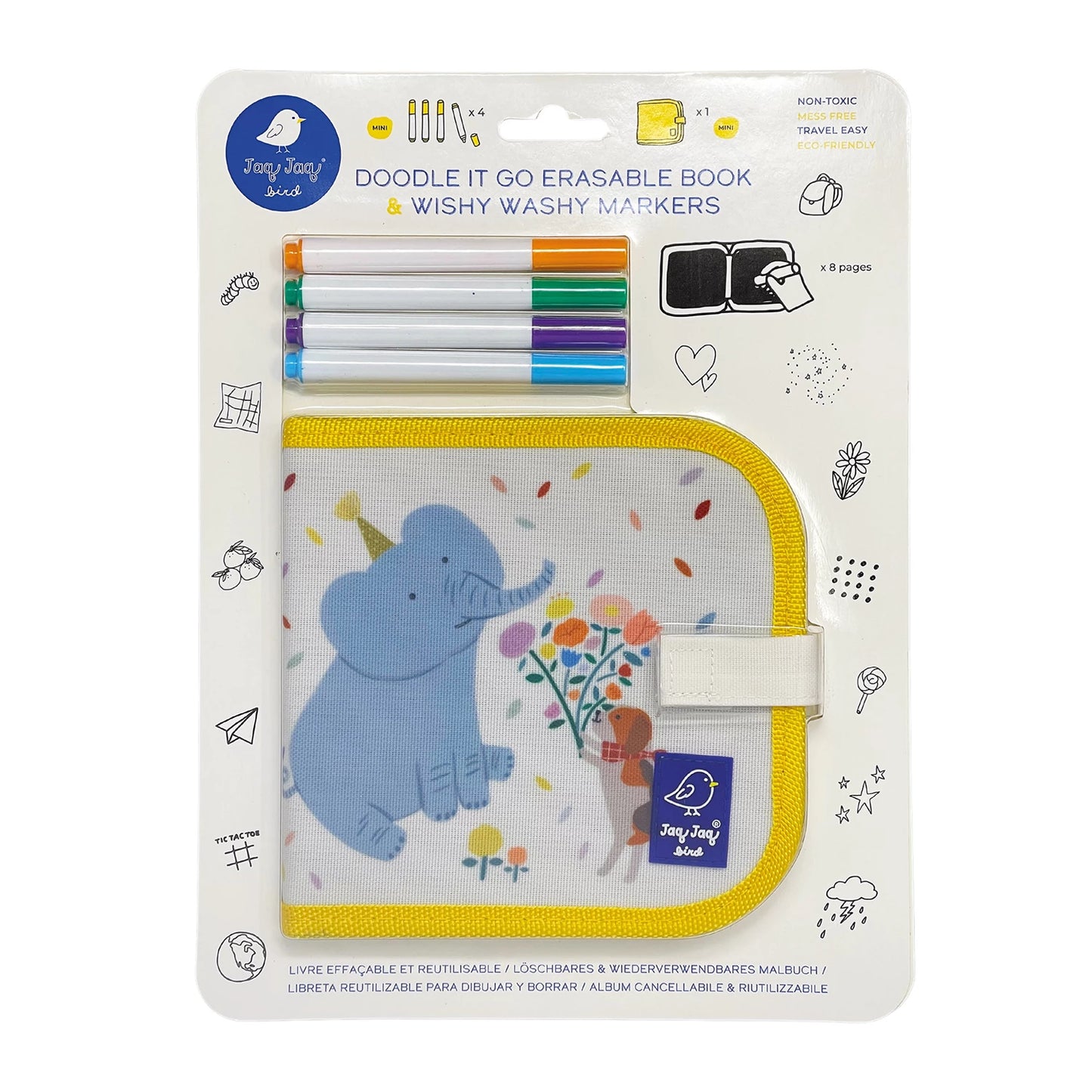 MINI-MALBUCH IN ELEFANTENFORM MIT 4 WISHY-WASHY-MARKERN