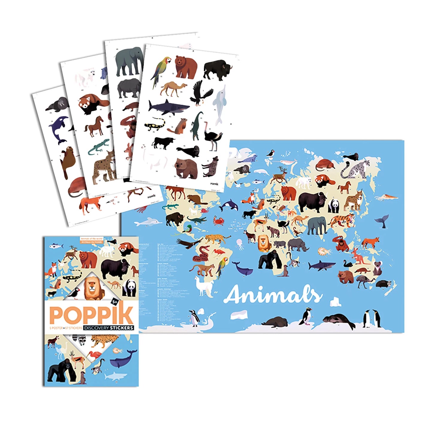 POSTER DIDATTICO ADESIVO ANIMALI DEL MONDO