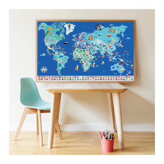 POSTER DIDATTICO ADESIVO CON LE BANDIERE DEL MONDO
