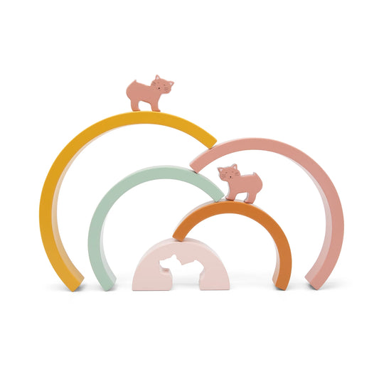 Regenbogen-Stapelspiel Katze aus Holz