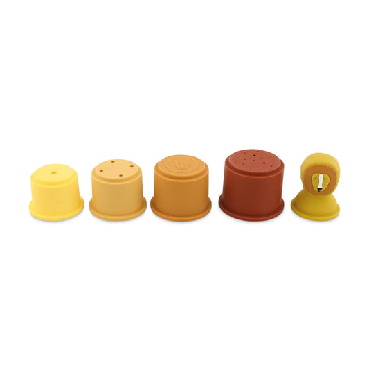 STAPELBARE SILIKONBECHER, 5ER-SET, LÖWEN-DESIGN