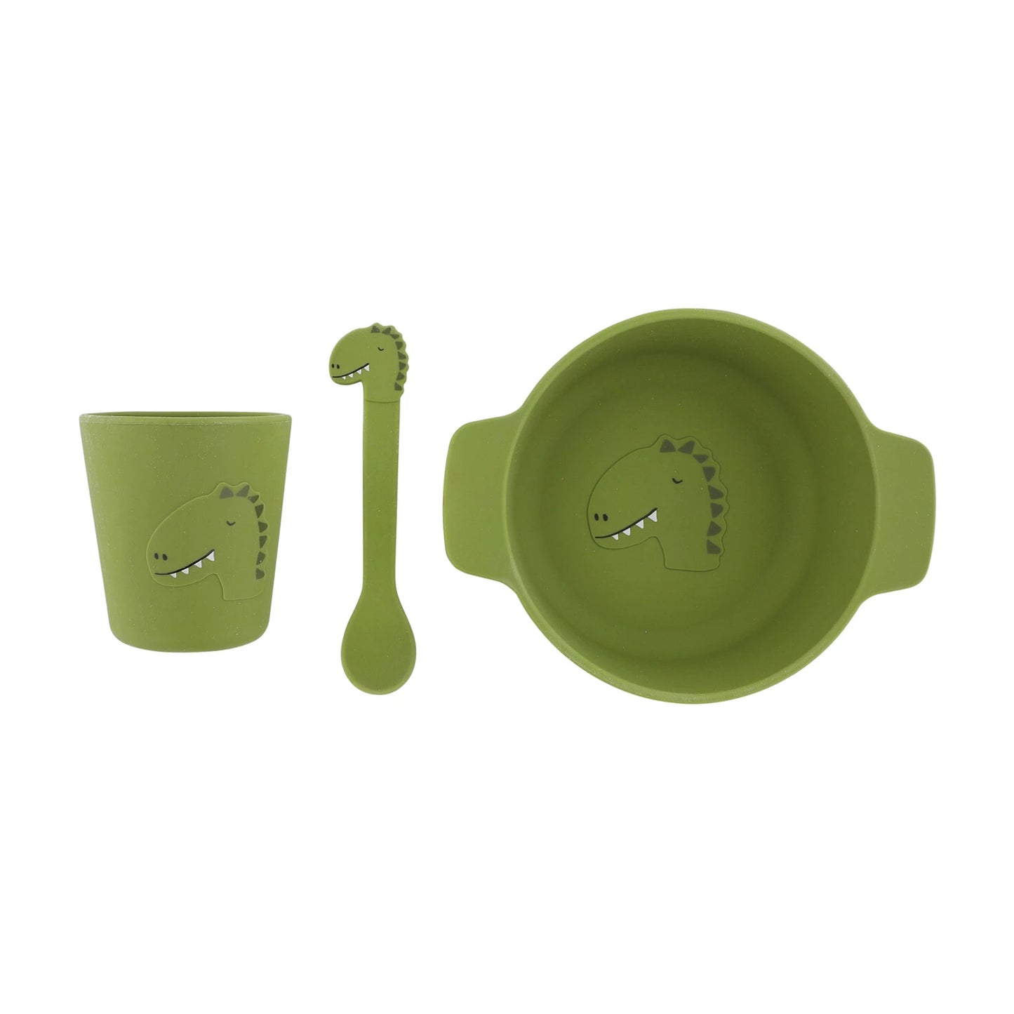 SILIKON-GESCHIRR FÜR KINDER, 3-TEILIGES SET, DINOSAURIER-DESIGN