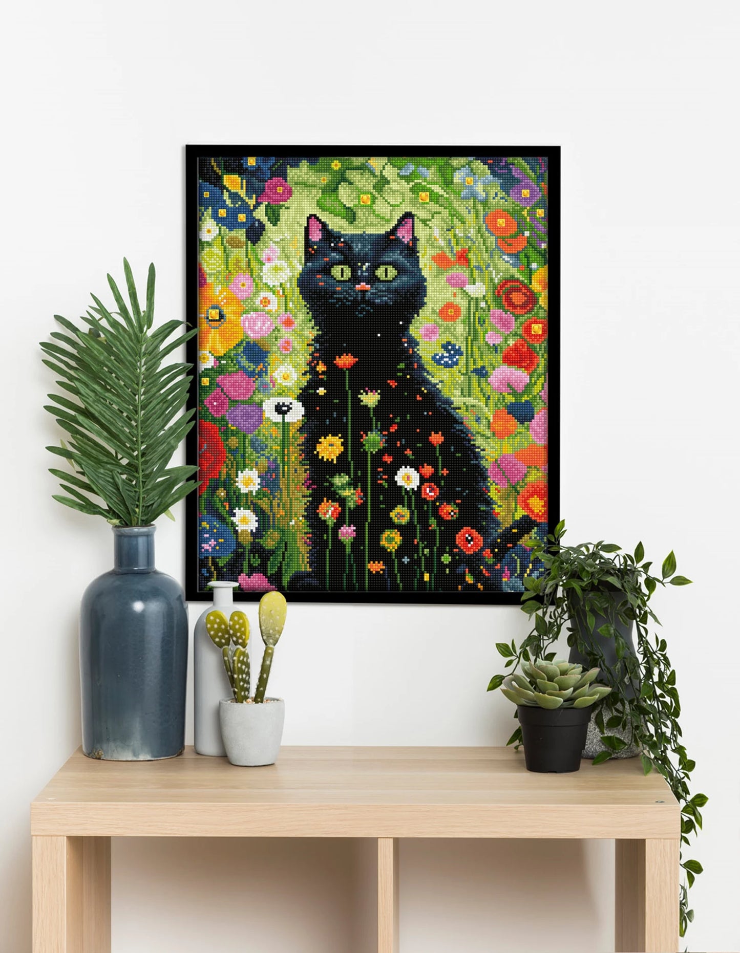 PITTURA A DIAMANTE GATTO IN GIARDINO