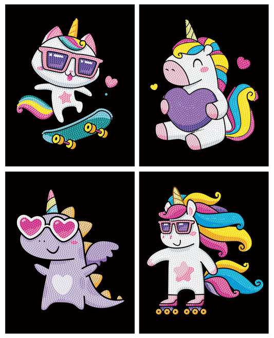 PITTURA A DIAMANTE CON UNICORNI AL NEON