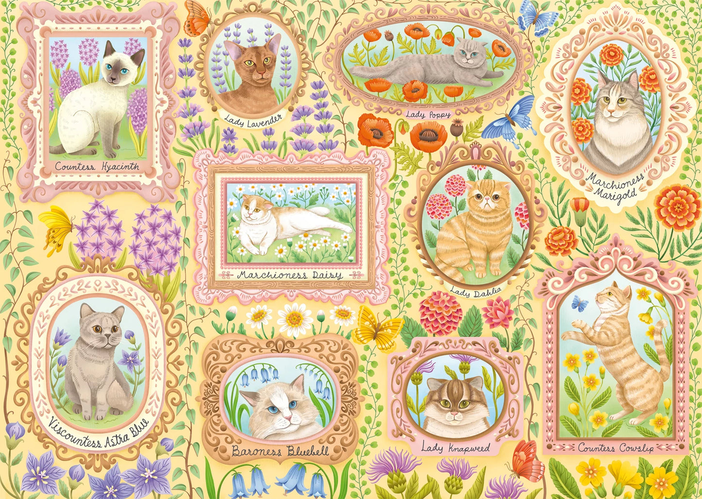 CHATS NOBLES DANS UNE SPLENDEUR FLORALE 1000 PIÈCES