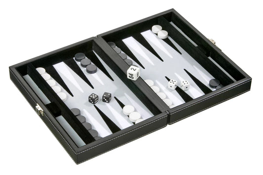 BACKGAMMON GRIS - TINOS - PETIT - SIMILICUIR - MAGNÉTIQUE