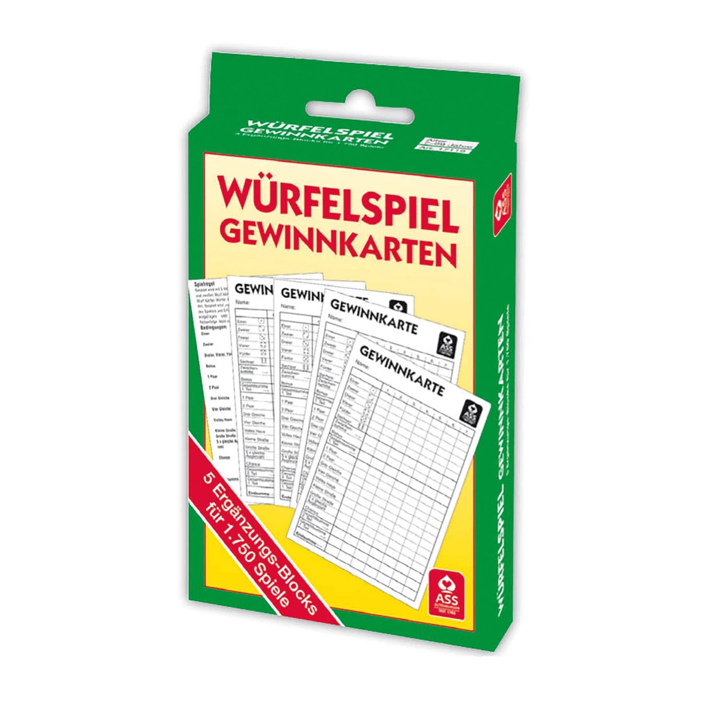 YATZY, MANETTE, CARTES GAGNANTES, PAQUET DE 5