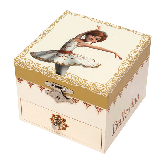 SPIELUHR MIT SCHUBLADE, BALLERINA-DESIGN, NACHTLEUCHTEND