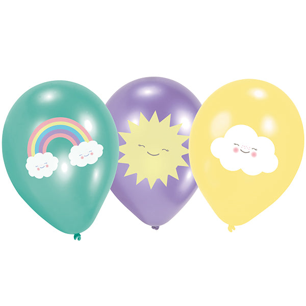 6 BALLONS ARC-EN-CIEL ET NUAGES 28 CM 🔶