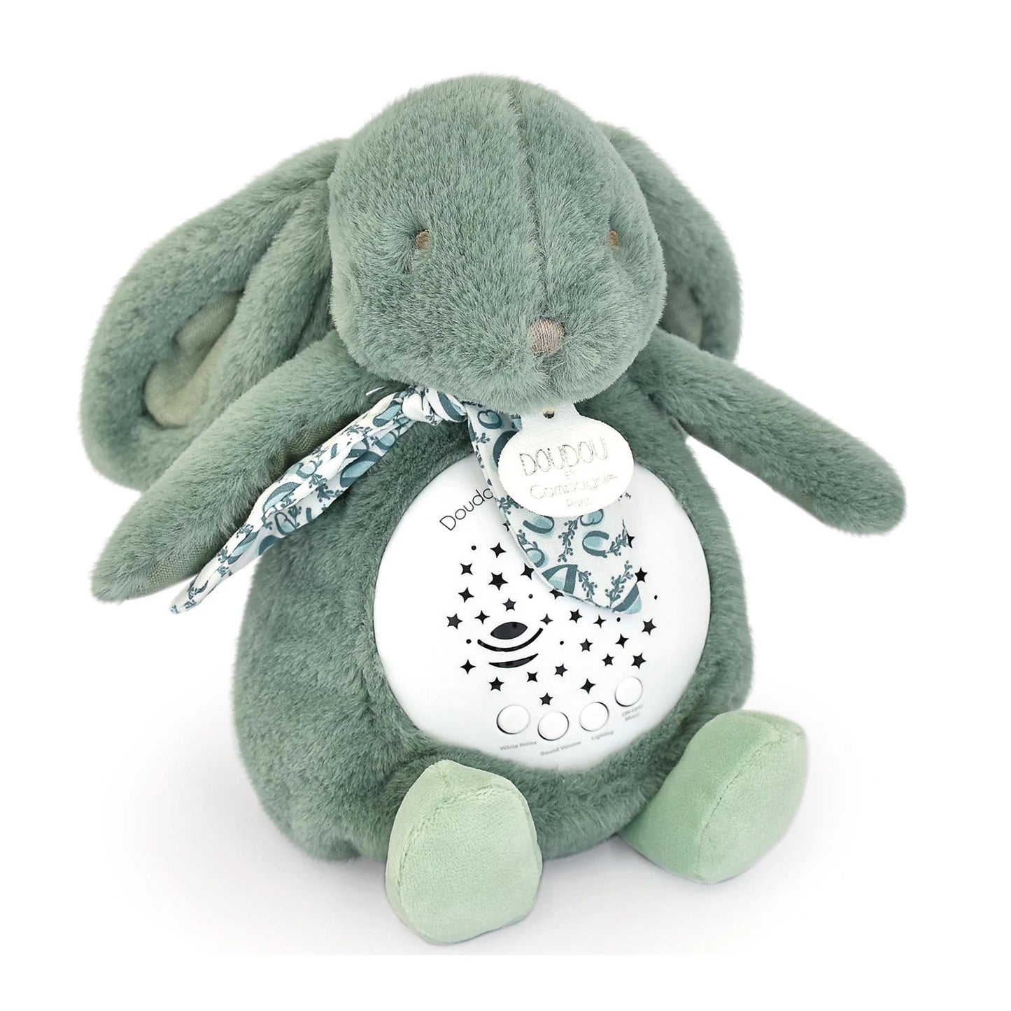 VEILLEUSE MUSICALE ÉTOILÉE, LAPIN, VERT SAUGE, 19 CM