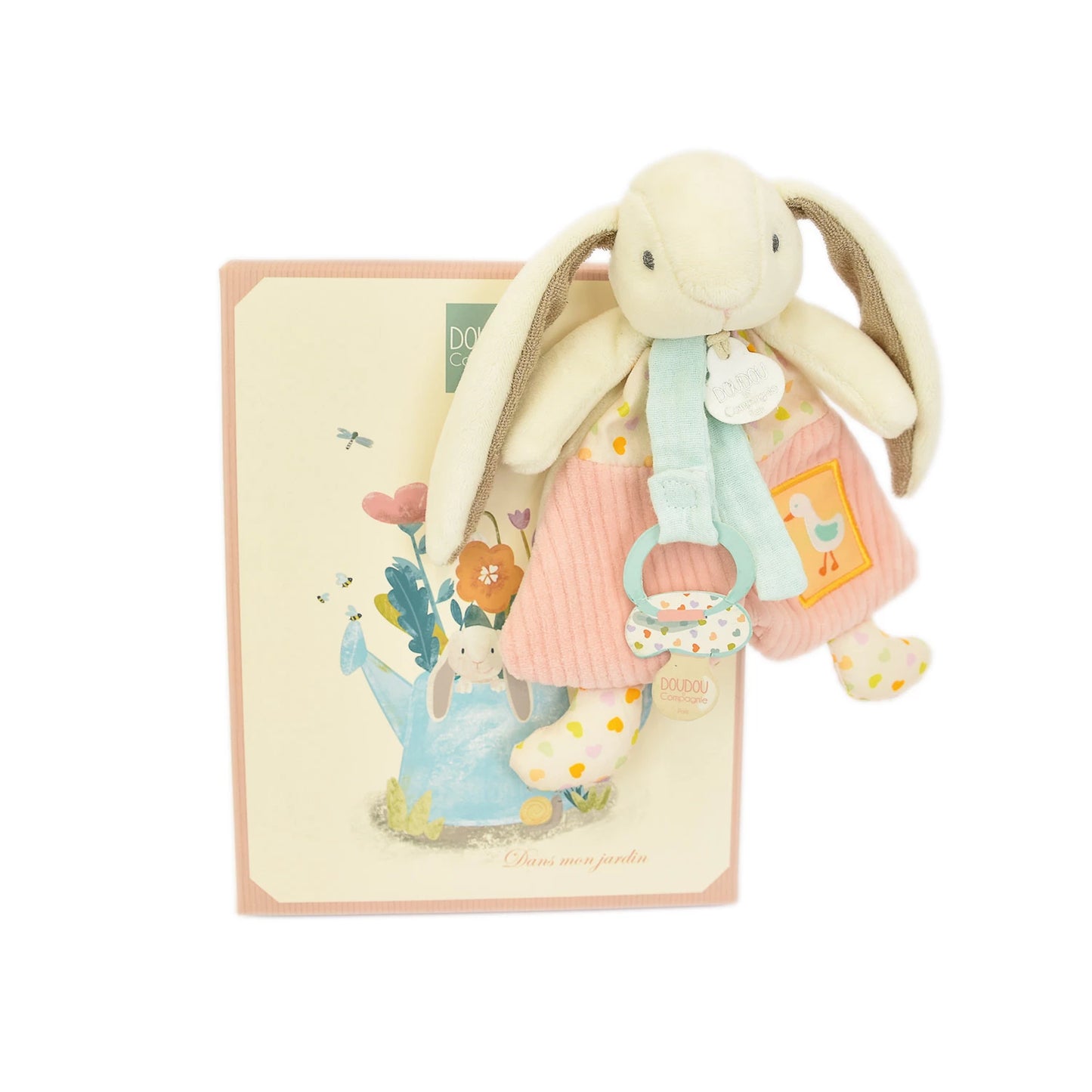 LAPIN EN PELUCHE DOUX AVEC ATTACHE-SUCETTE, 19 CM