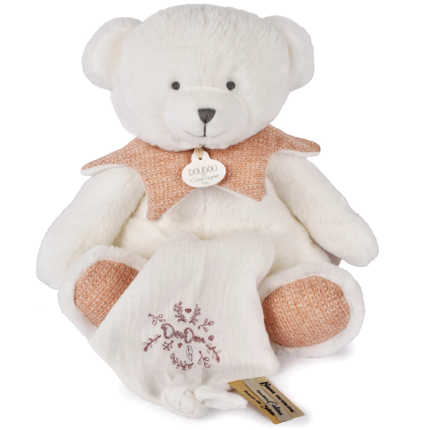 OURSON AVEC COUVERTURE DOUCE, OR ROSE, 30 CM