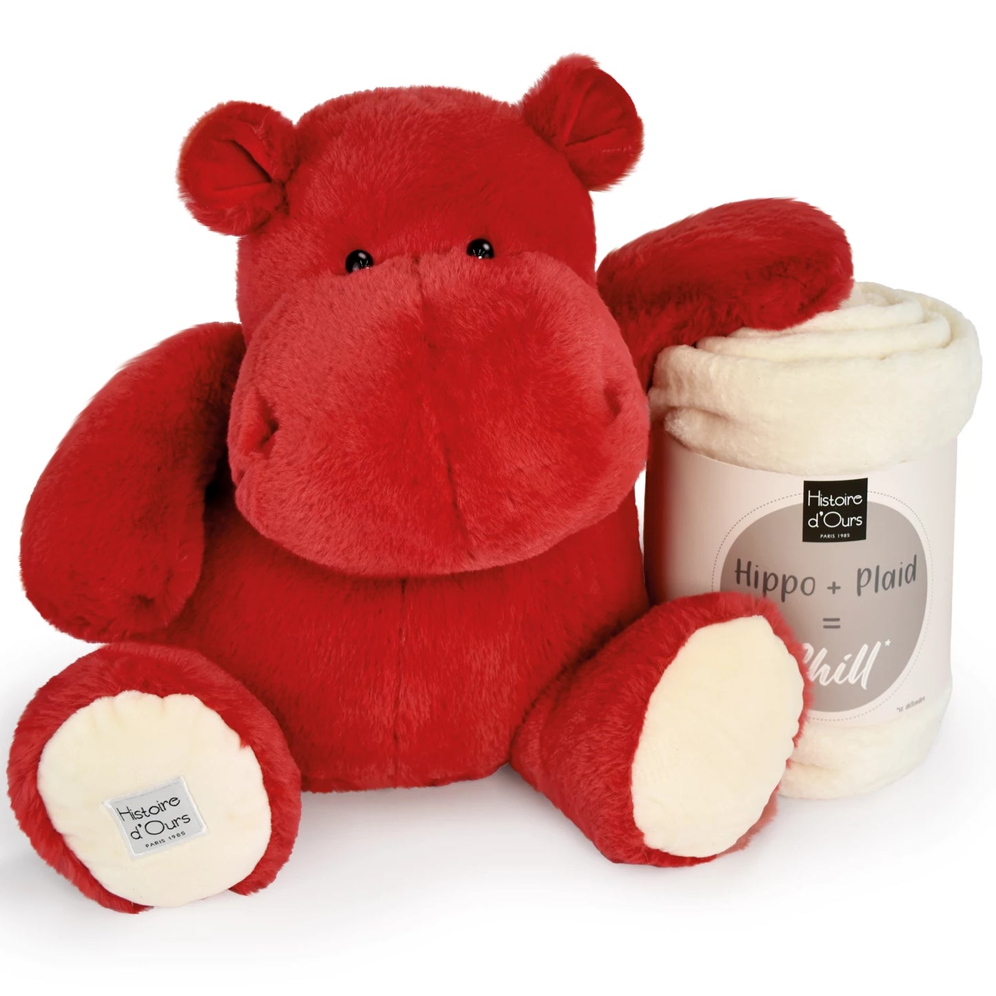 HIPPOPOTAME AVEC COUVERTURE ROUGE DOUCE, 45 CM