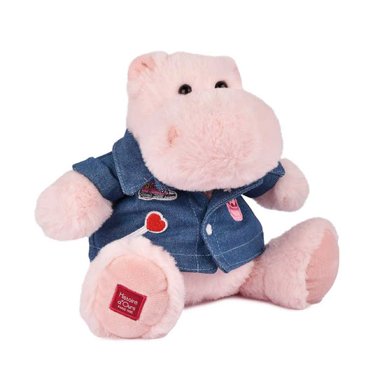 IPPOPOTAMO ROSA CON GIACCA DI JEANS 20 CM