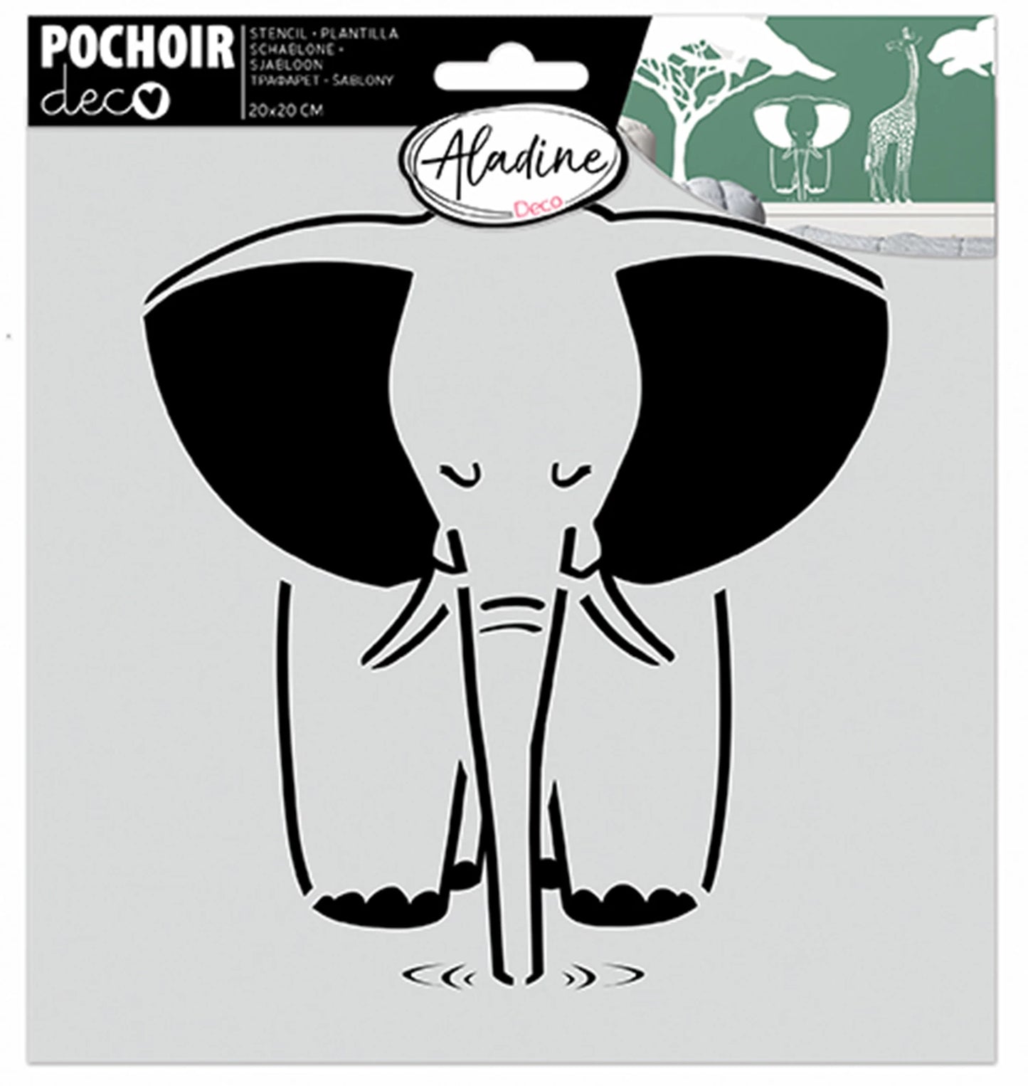 POCHOIR DÉCORATIF ÉLÉPHANT 20*20CM