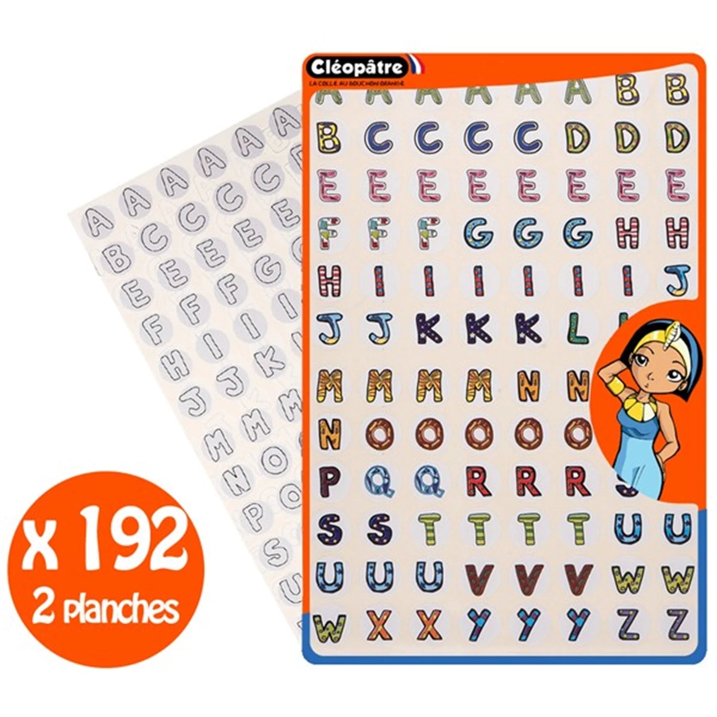 192 AUTOCOLLANTS ALPHABET (96 COULEURS + 96 À COLORIER)