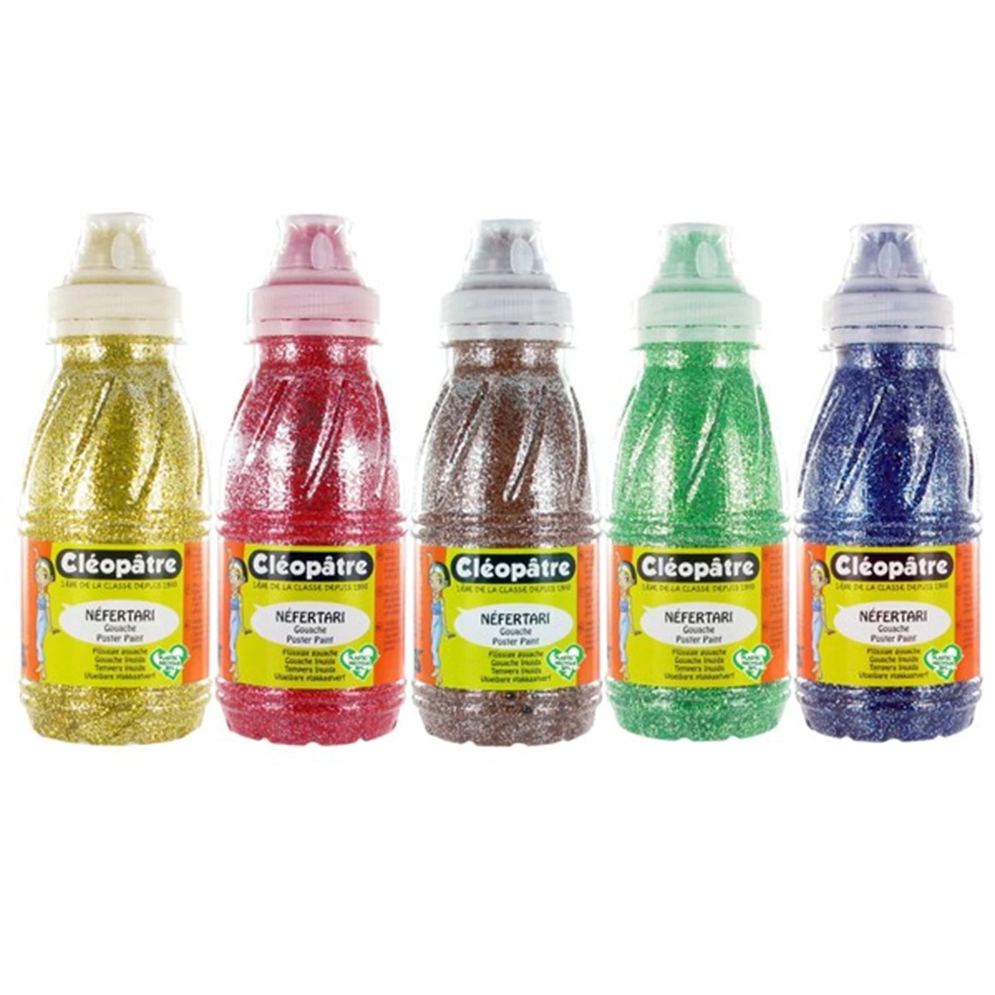 NÉFERTARI GLITTER PAINT – 5 TONALITÀ, 250 ML CIASCUNA: MIELE, ROSSO