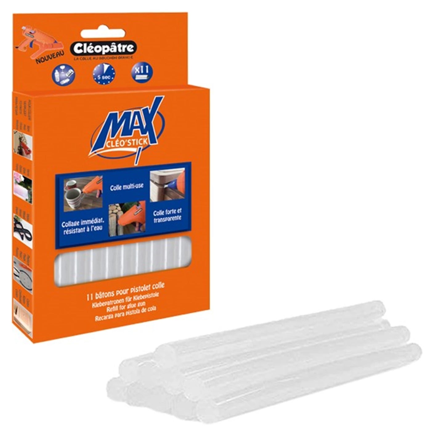 11 CARTOUCHES ADHÉSIVES MAXI CLEOSTICK'MAX (Ø 11MM L 12CM) POUR CLEO