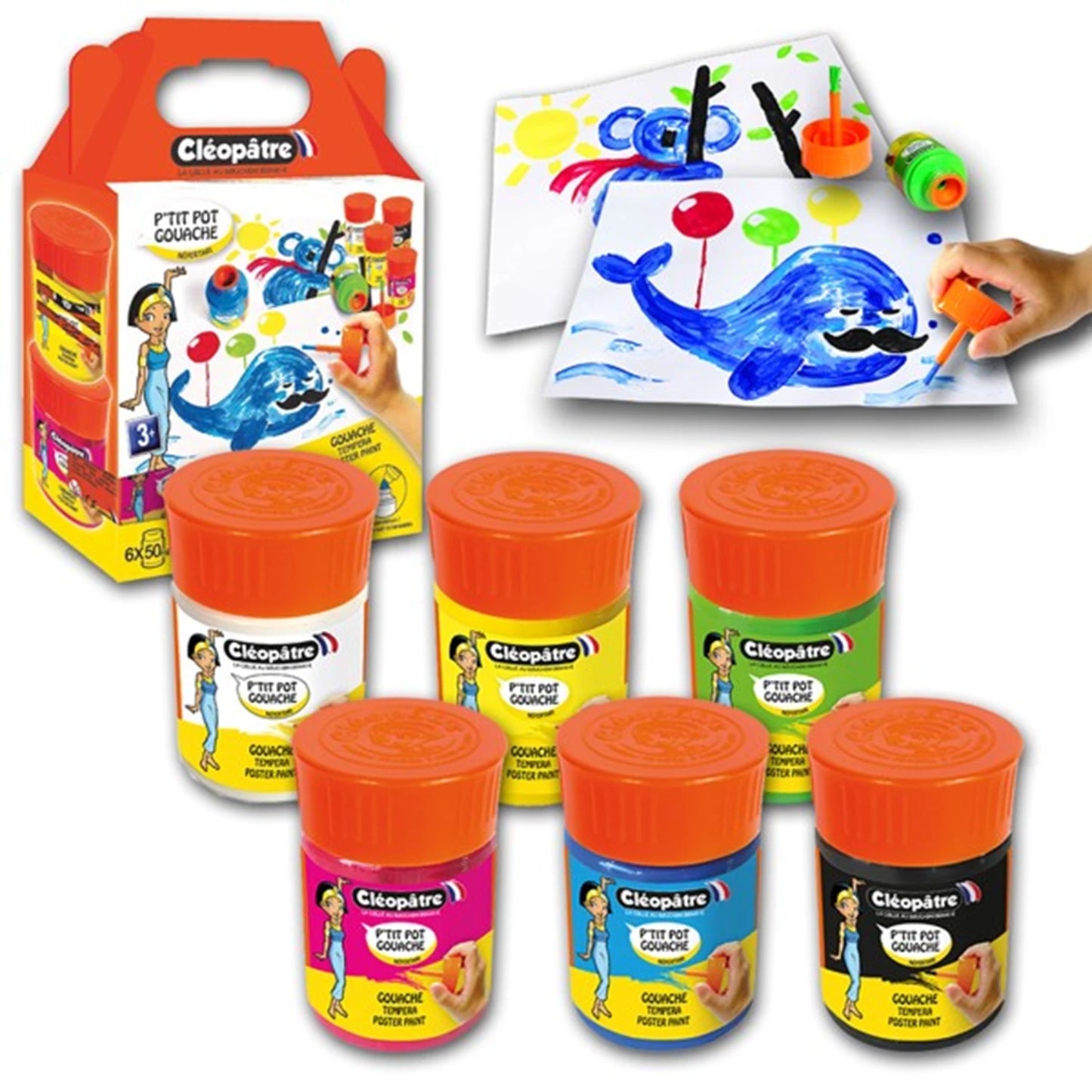 LOT DE 6 POTS DE GOUACHE 50 ML AVEC PINCEAU ET INTÉGRÉ