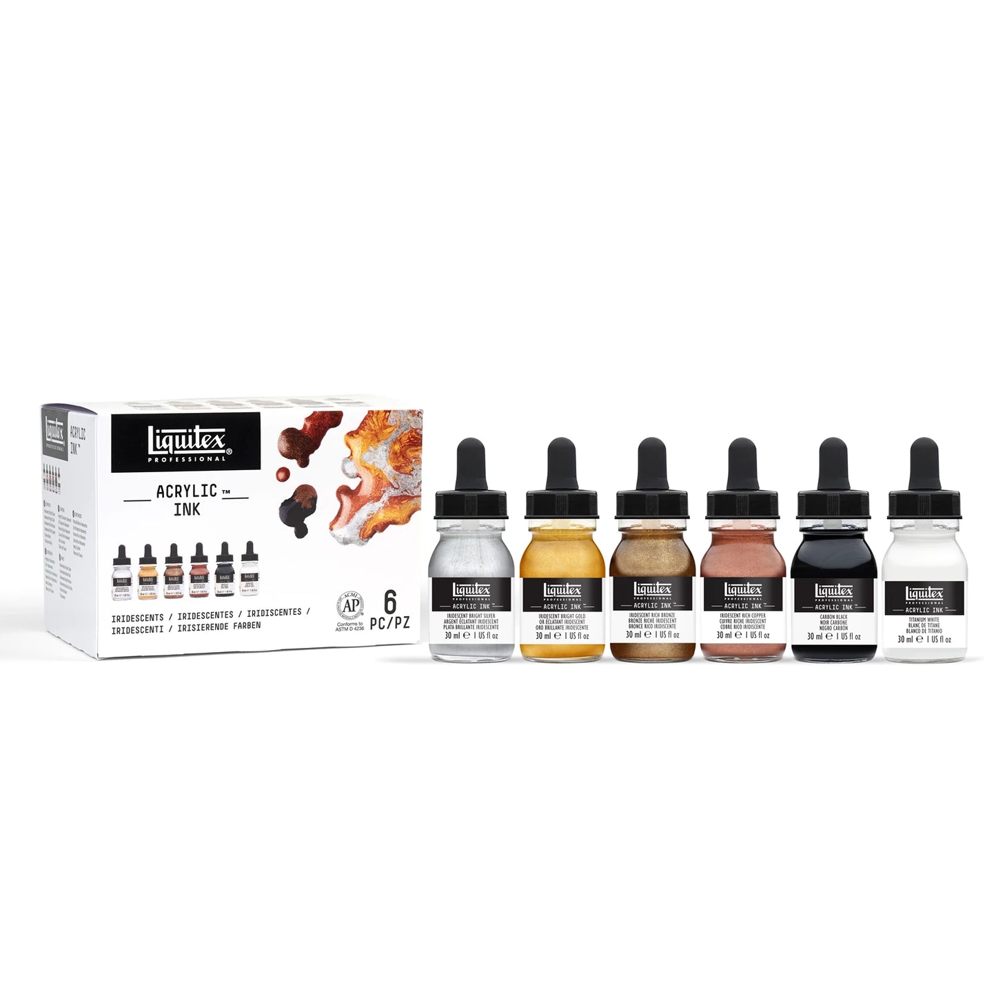 LQX PROF. SET DI INCHIOSTRI ACRILICI METALLIZZATI 6 FLACONI DA 30 ML