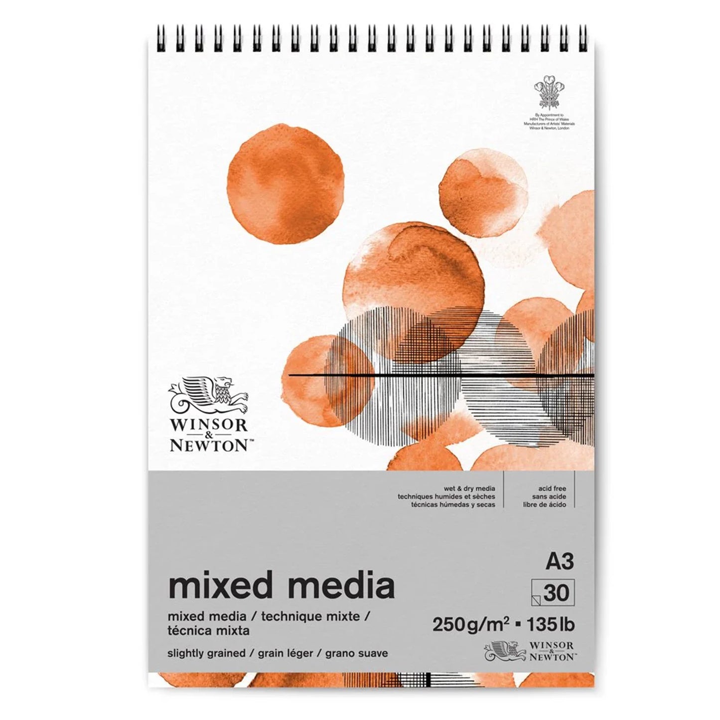 BLOC TECHNIQUES MIXTES W&N, 30 FEUILLES, 250 G/M², DIN A3