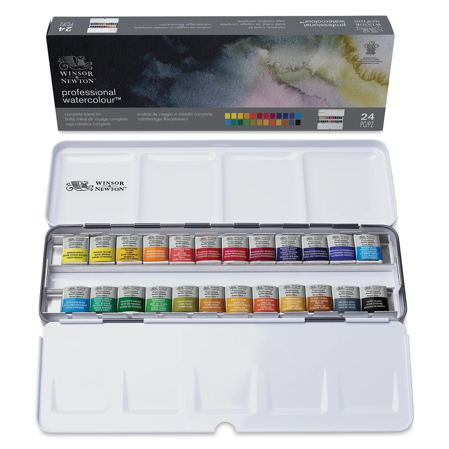 W&N AQUARELLE PROF. BOÎTE DE VOYAGE MÉTAL COMPLÈTE 24 X
