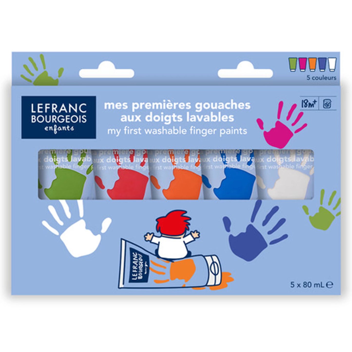 LFB ENSEMBLE DE COULEURS À DOIGTS POUR ENFANTS FUN 5 TUBES DE 80 ML