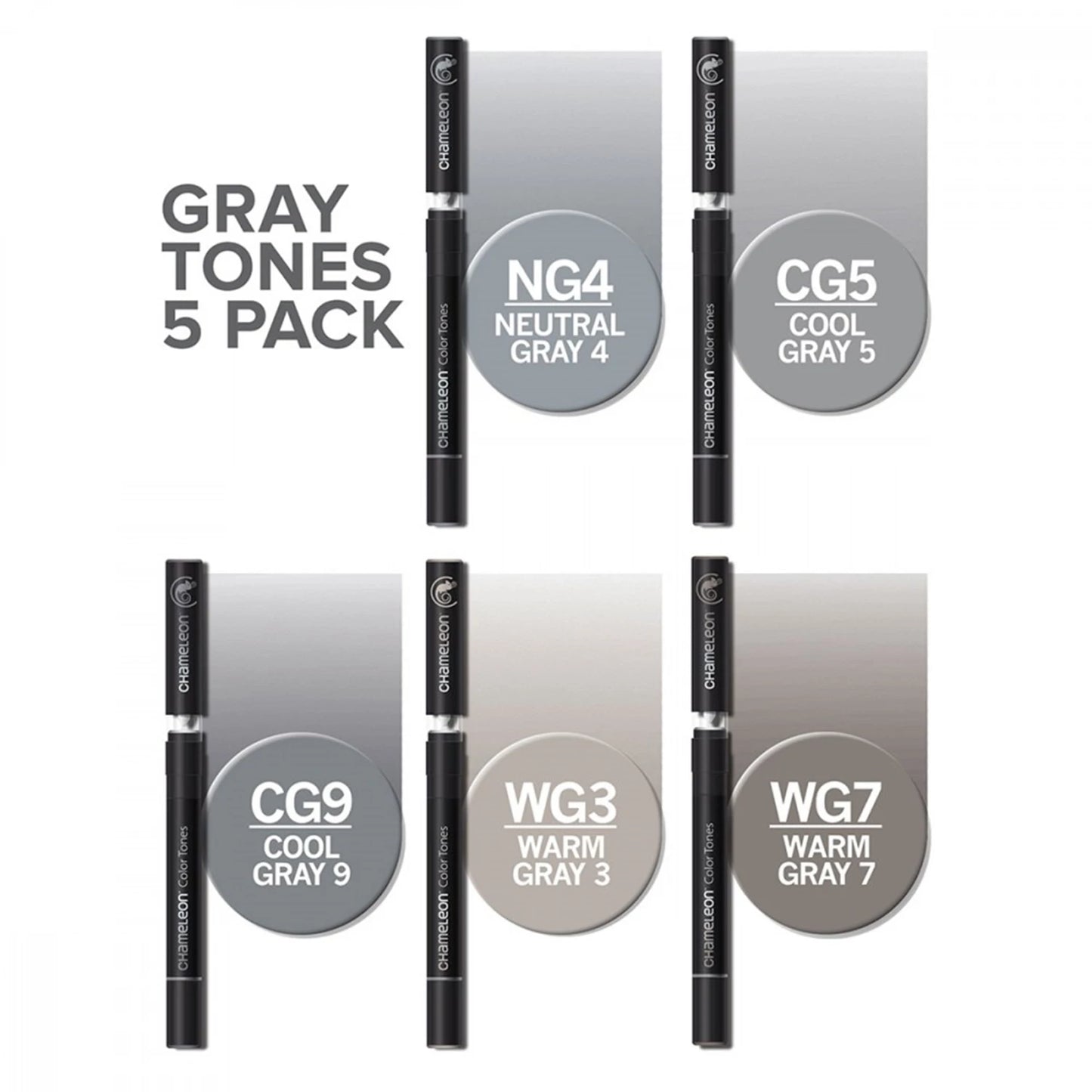 LOT DE 5 STYLOS CHAMELEON NUANCES DE GRIS