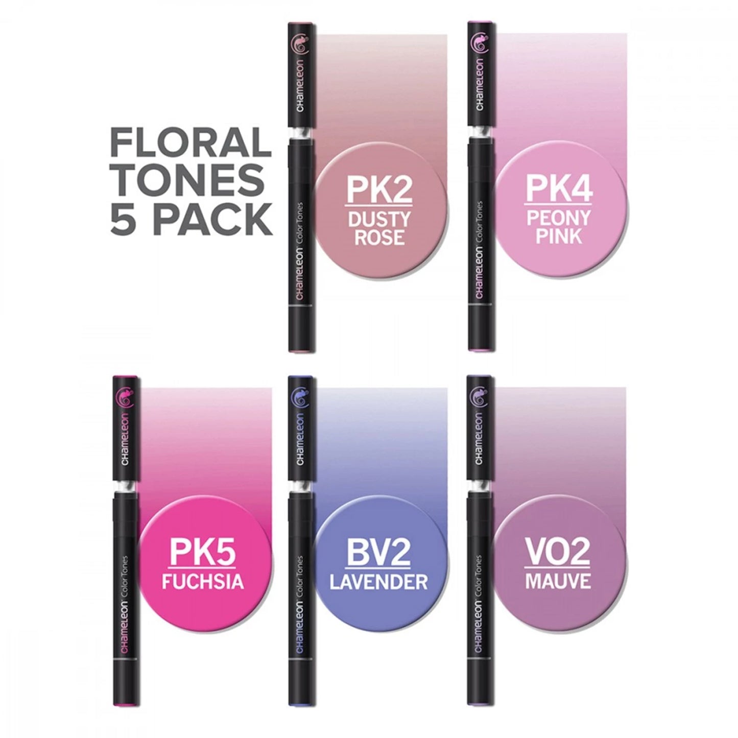 LOT DE 5 STYLOS CHAMELEON TONALITÉS FLORALES