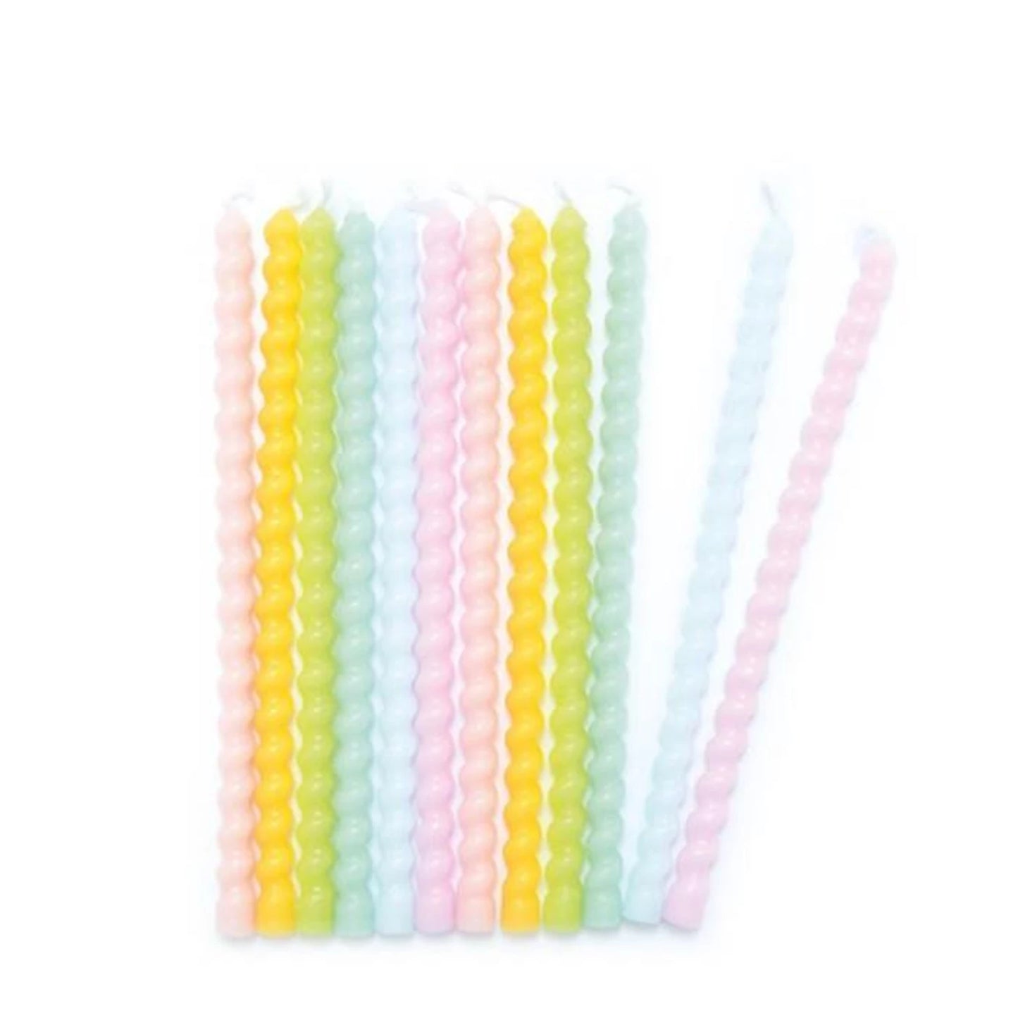 12 BOUGIES LONGUES TORSADÉES DANS DES TEINTES PASTEL, 12 CM
