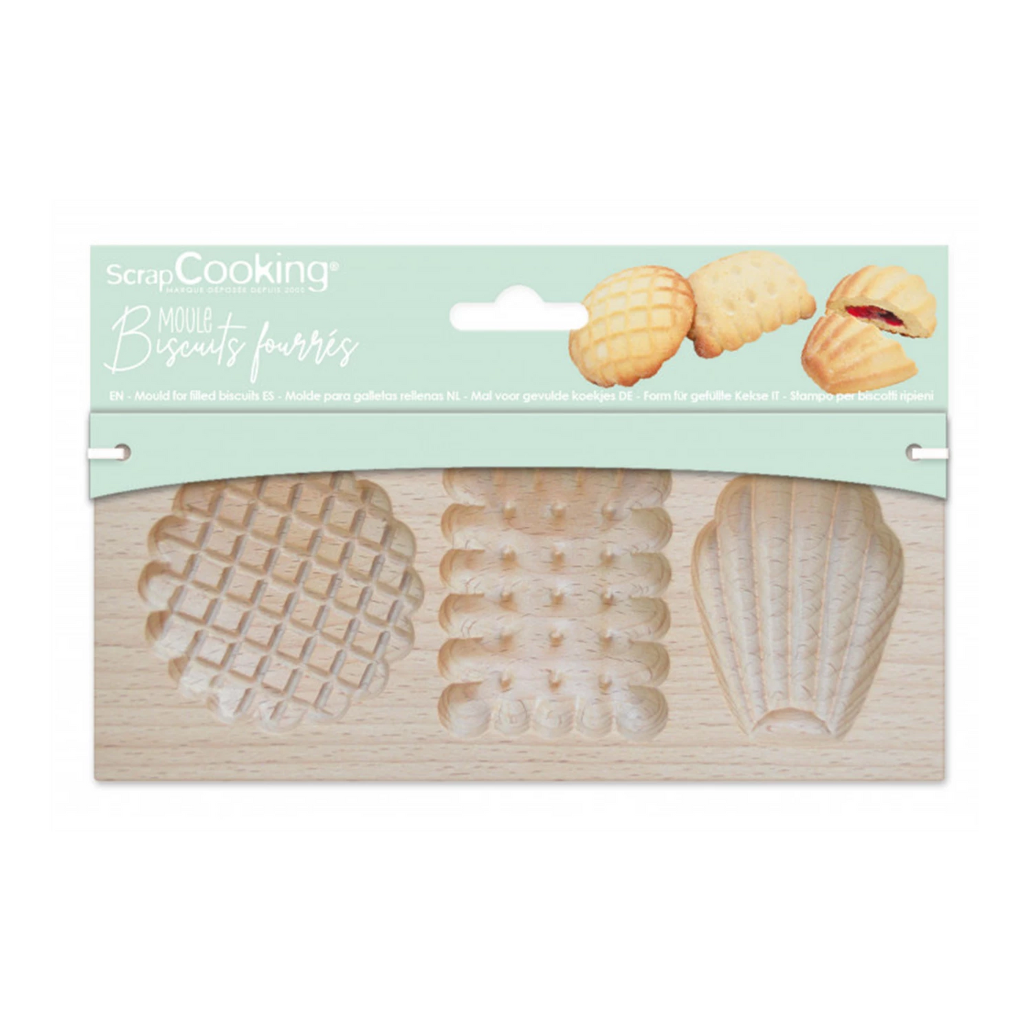 MOULE EN BOIS POUR BISCUITS FOURRÉS - 20X10X2CM