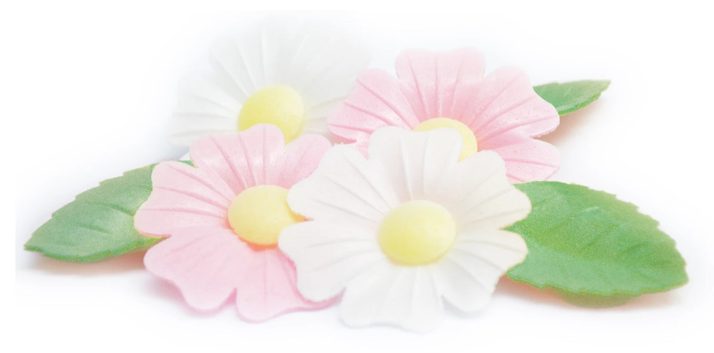 DECORAZIONE IN WAFER. ROSE SELVATICA 6 PEZZI E FOGLIE DORATE 6 PEZZI.
