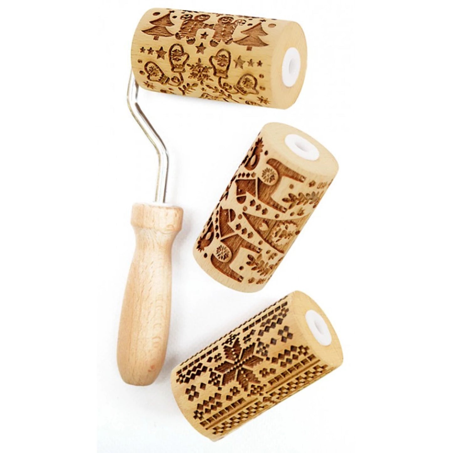 EMPORTE-PIÈCE EN BOIS POUR BISCUITS AVEC 3 ROULEAUX INTERCHANGEABLES