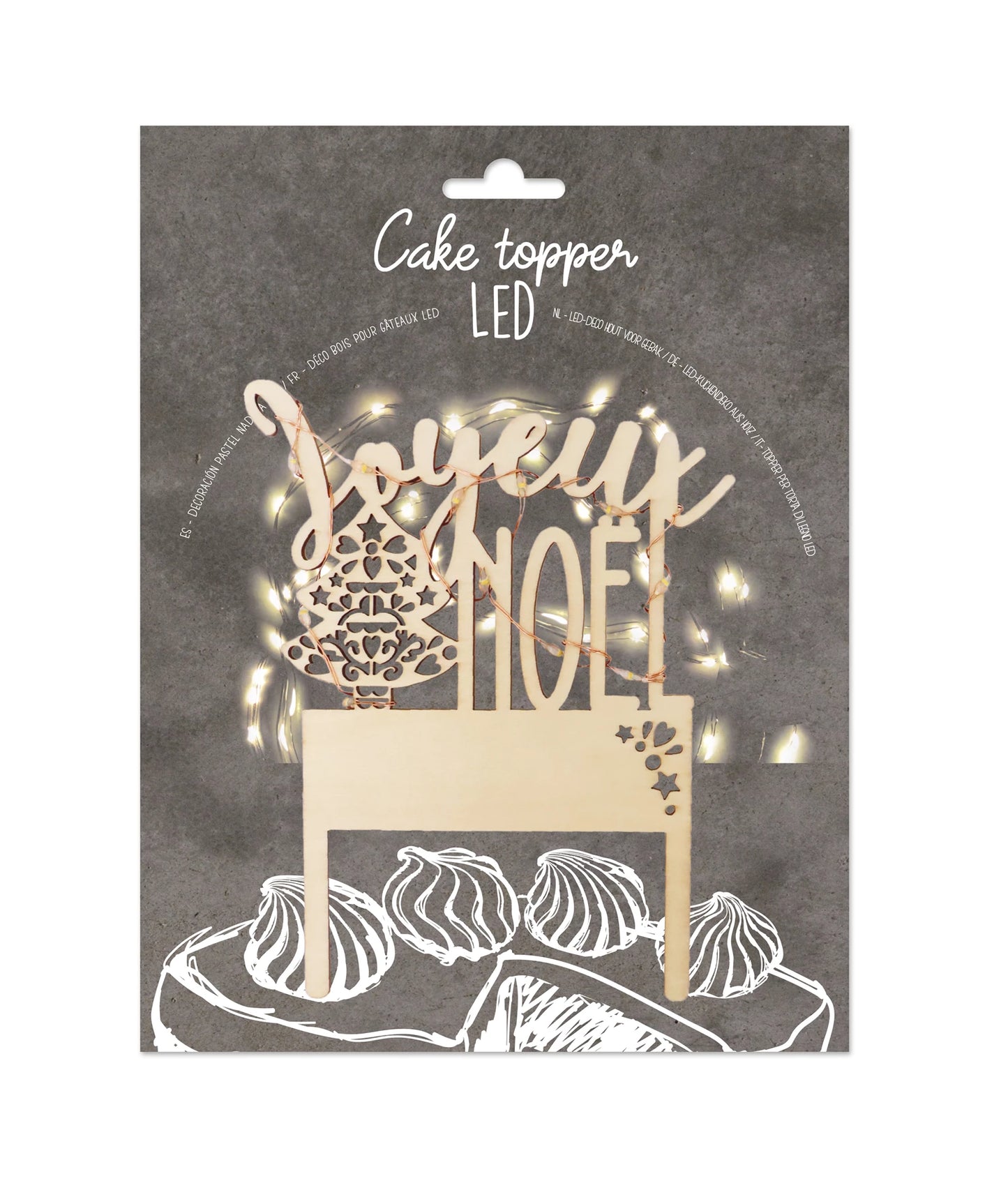 CAKE TOPPER A LED IN LEGNO - JOYEUX NOËL