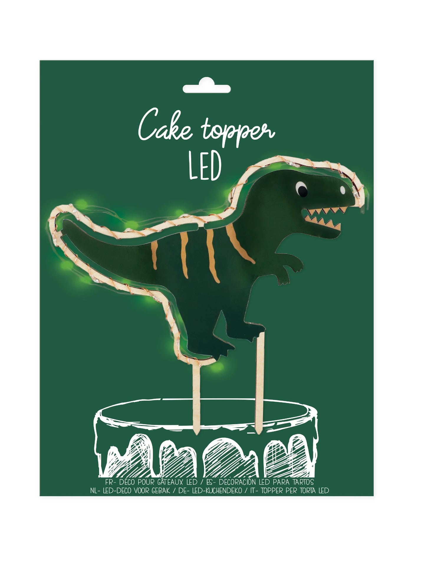 DECORAZIONE PER TORTA A FORMA DI DINOSAURO LED IN LEGNO