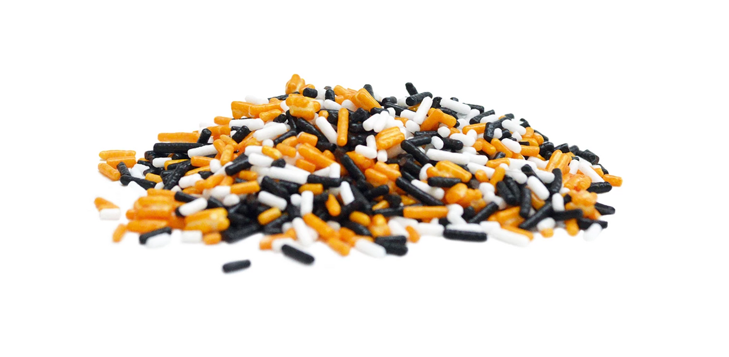 DECORAZIONI DI ZUCCHERO ARANCIO/NERO/BIANCO 80G