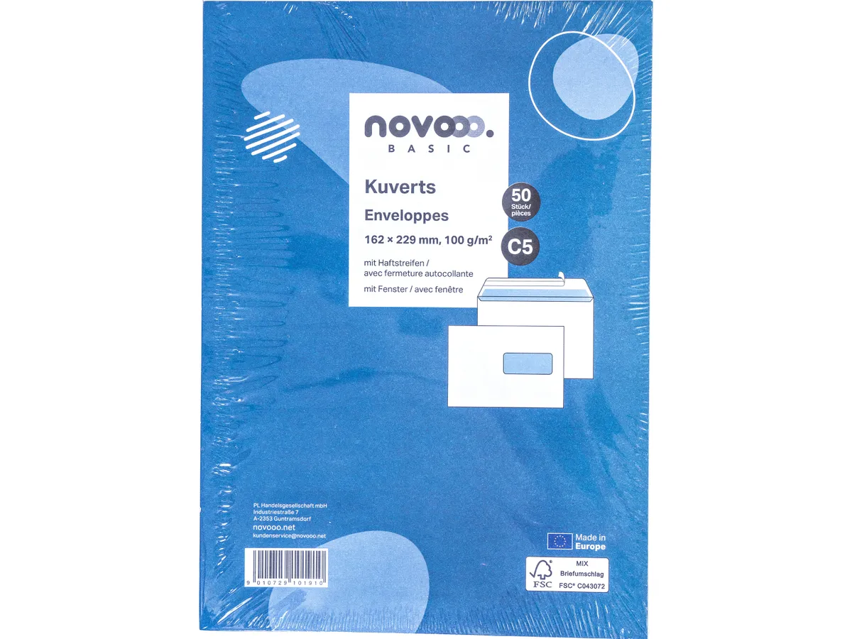 WEISSE UMSCHLÄGE MIT FENSTER 50ER-PACK 162X229 - NOVOOO