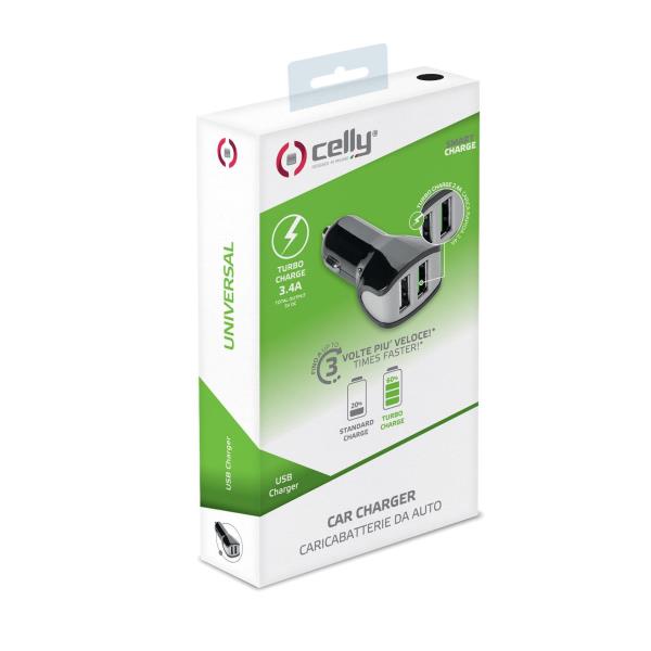 TURBO-AUTOLADEGERÄT 2 USB 3.4A SCHWARZ - CELLY