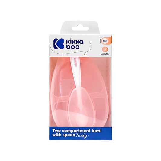 TELLER MIT FÄCHERN UND LÖFFEL - PINK - KIKKABOO
