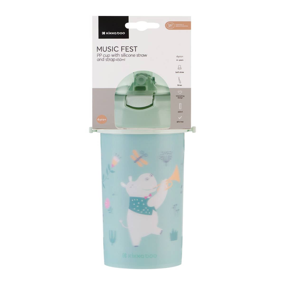 PP-Tasse mit Strohhalm 450ml - MUSIC FEST MINT - KIKKABOO