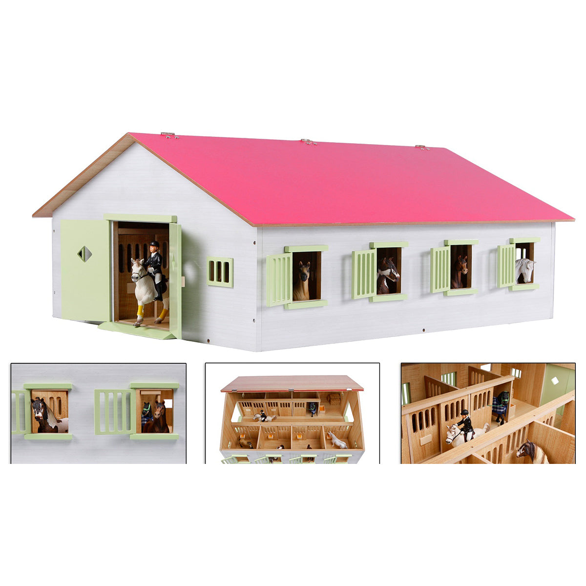 ÉCURIE EN BOIS ROSE POUR CHEVAUX 1:24