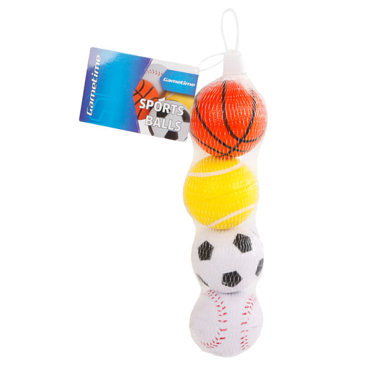 4 BALLES DE SPORT ASSORTIES DE 6,3 CM DANS UN FILET 🔶
