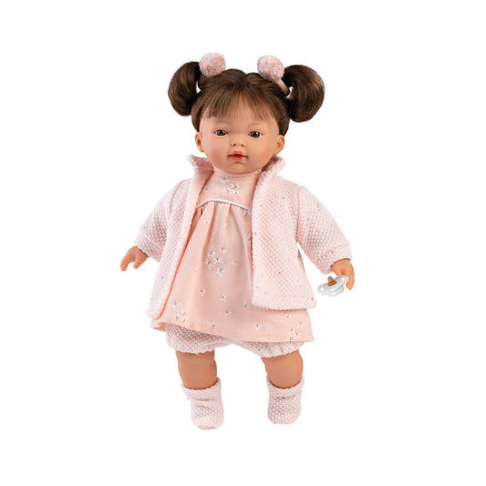 ECHTE DUNKELHÄUTIGE PUPPE ROSA 33CM