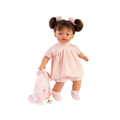 ECHTE DUNKELHÄUTIGE PUPPE ROSA 33CM