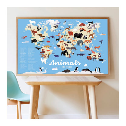 POSTER DIDATTICO ADESIVO ANIMALI DEL MONDO