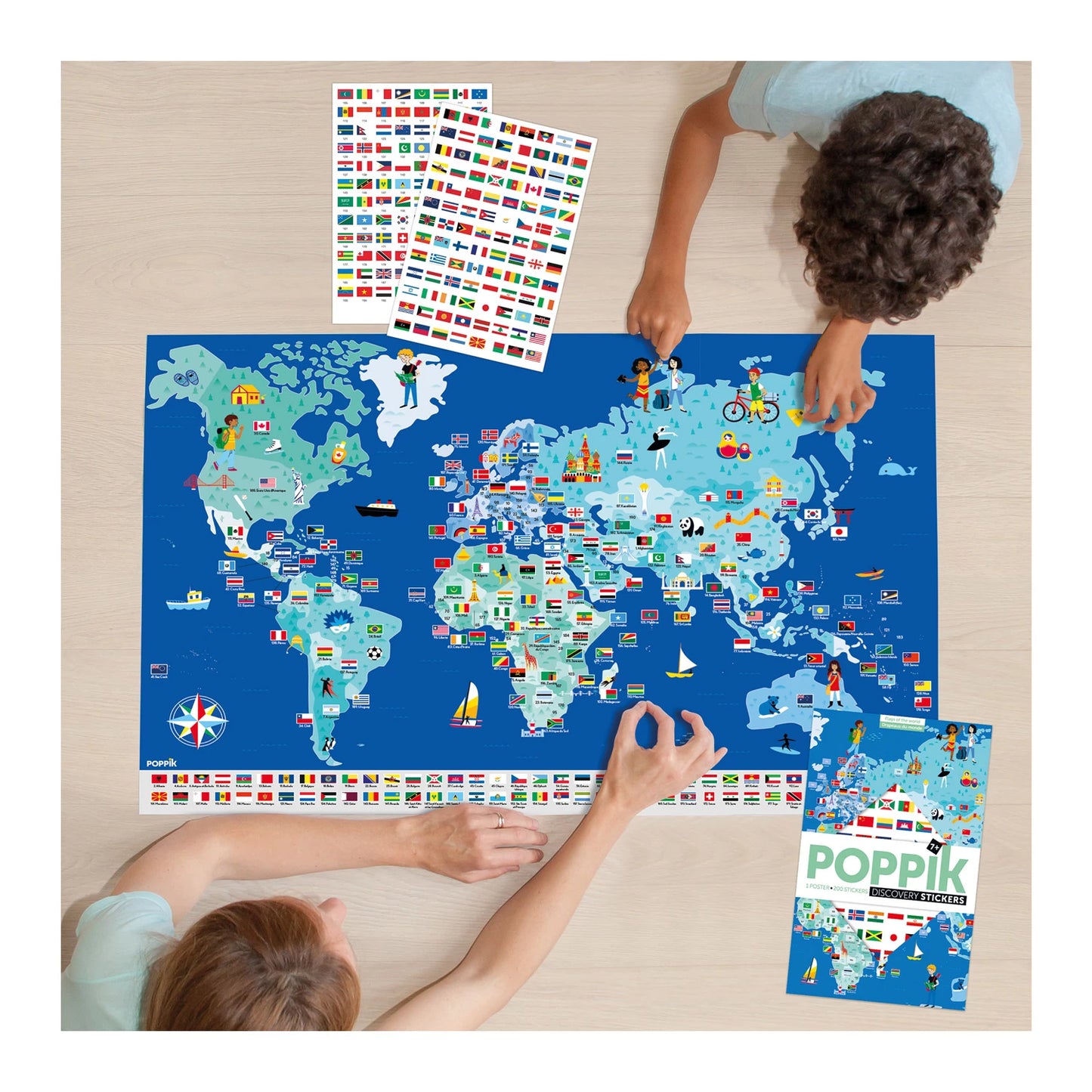POSTER DIDATTICO ADESIVO CON LE BANDIERE DEL MONDO