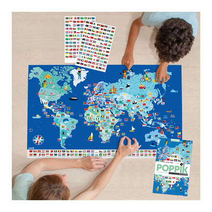 POSTER DIDATTICO ADESIVO CON LE BANDIERE DEL MONDO