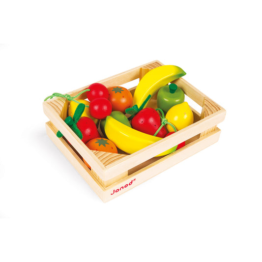 CAGETTE DE FRUITS EN BOIS, 12 PIÈCES 🔶
