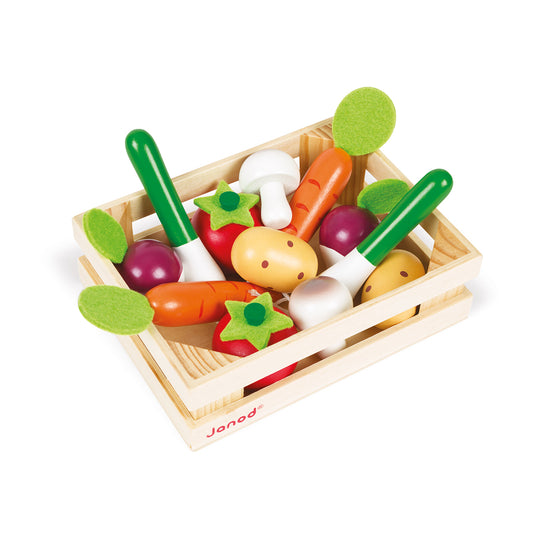 CAISSETTE EN BOIS AVEC LÉGUMES 12 PIÈCES 🔶