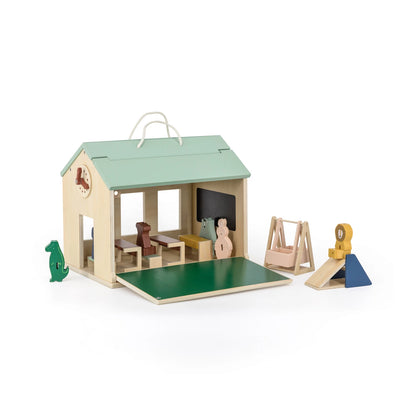 SCHULE AUS HOLZ MIT ZUBEHÖR
